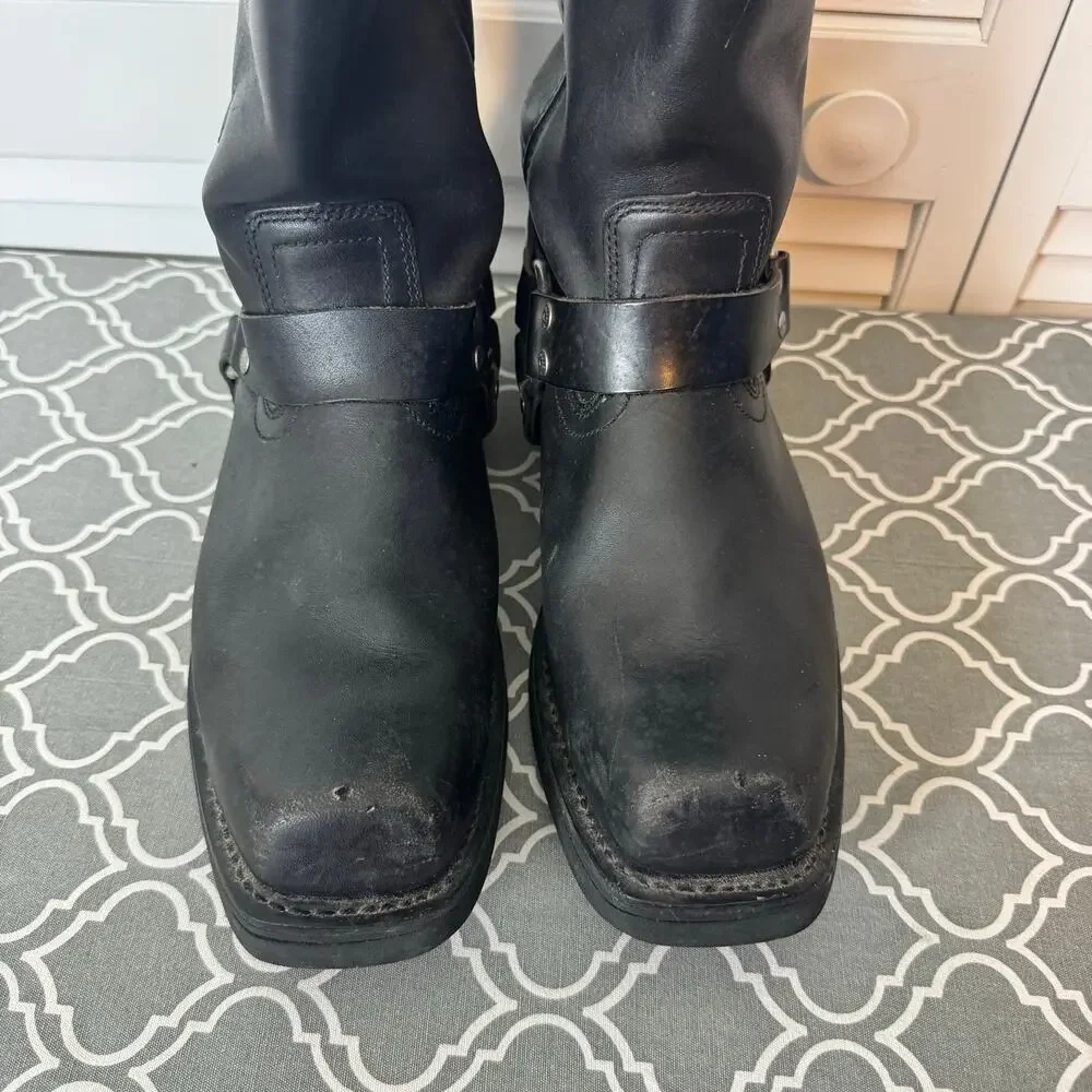 Harley-Davidson Harness Motorcycle Boots Black Leather Mens Size 10 Biker Logo